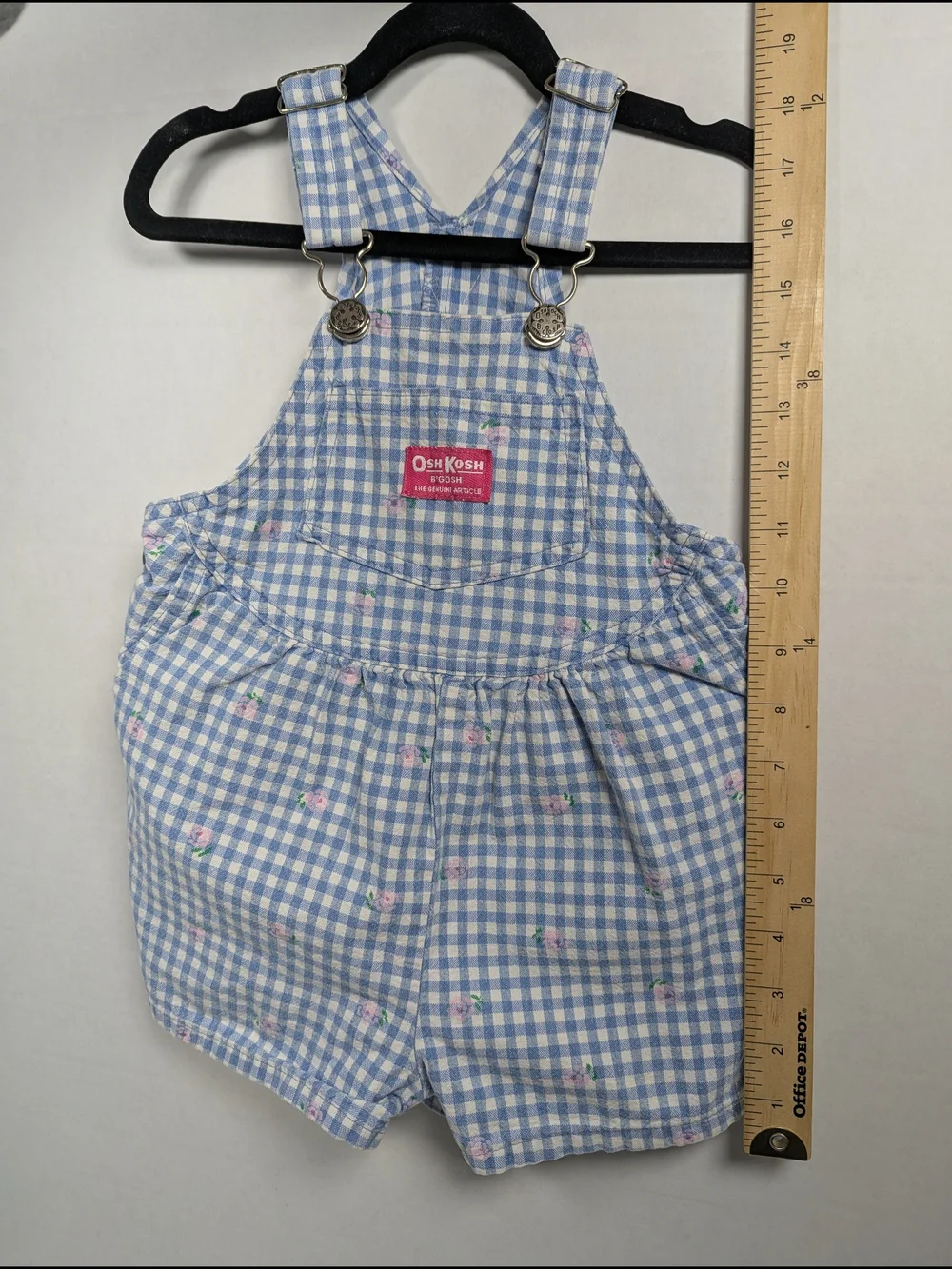 VTG 80s 90s OshKosh B'Gosh Vestback Overalls Shorts Floral Gingham Size 2T USA